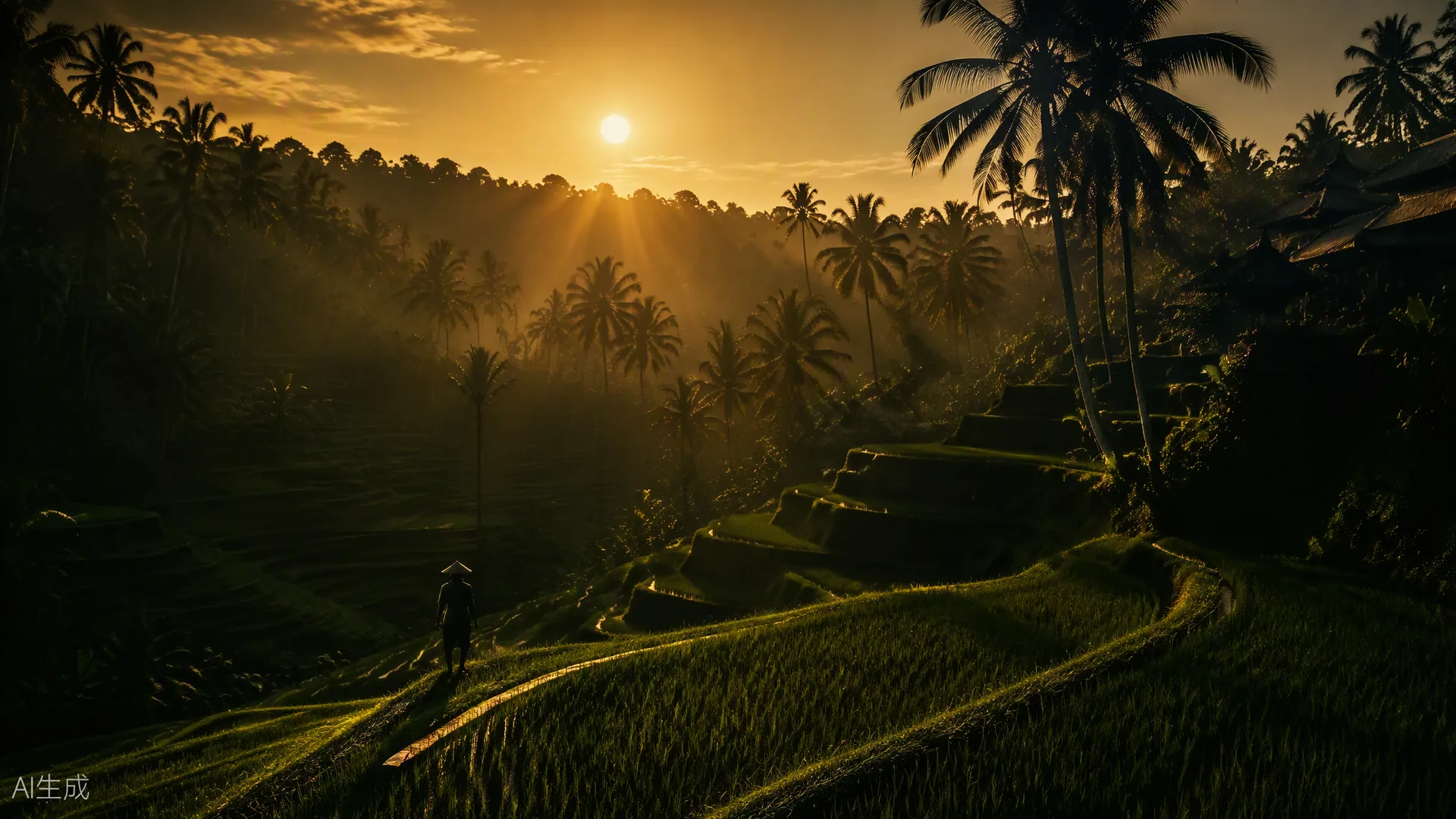 Balinese rice terrace at dusk